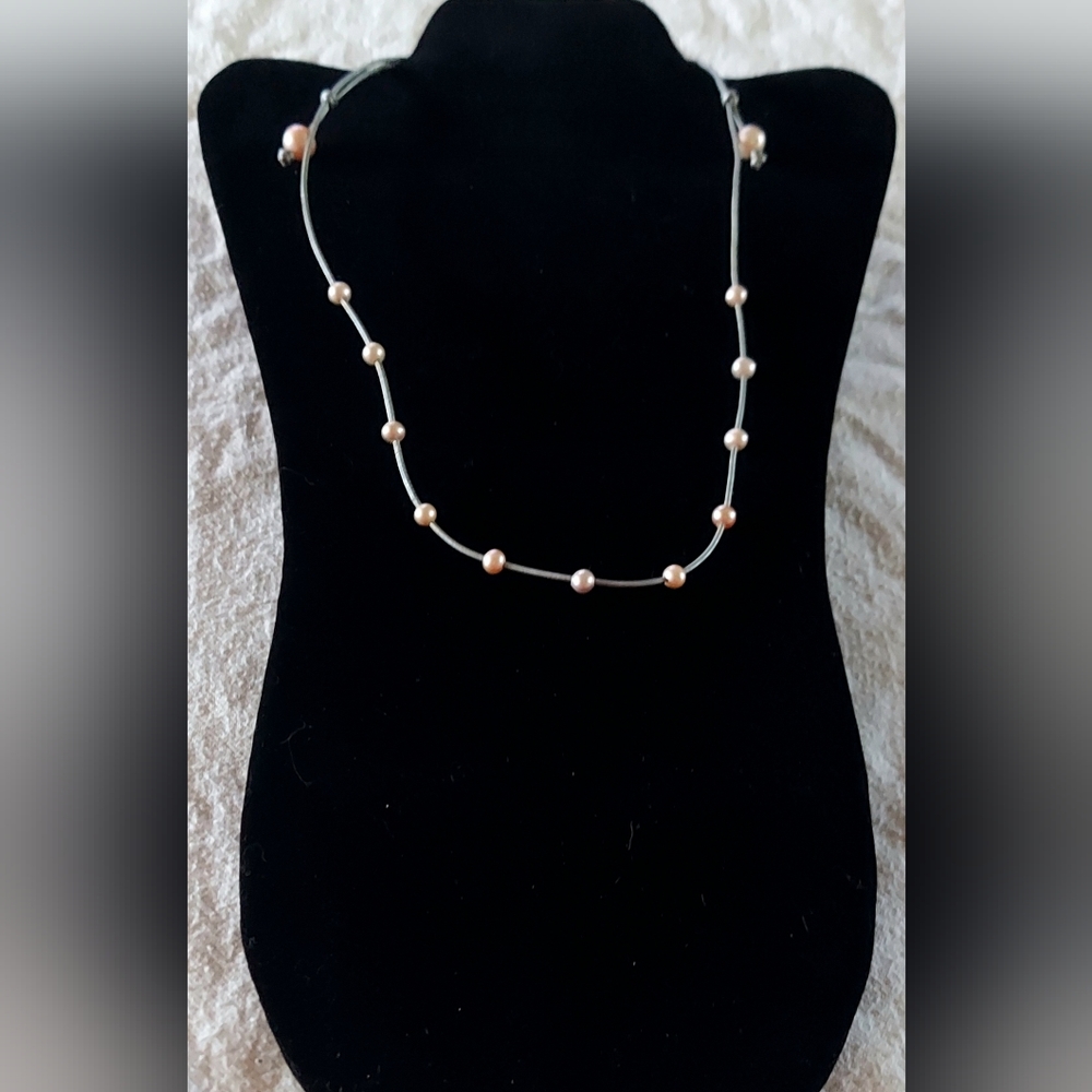 New Handmade Adjustable Lt. Pink & Lavender Pearl & Silver Leather Necklace
